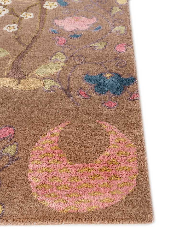 majnun beige and brown wool and silk Hand Knotted Rug - Corner majnun beige and brown wool and silk Hand Knotted Rug - Corner