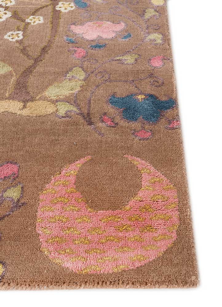 majnun beige and brown wool and silk Hand Knotted Rug - Corner