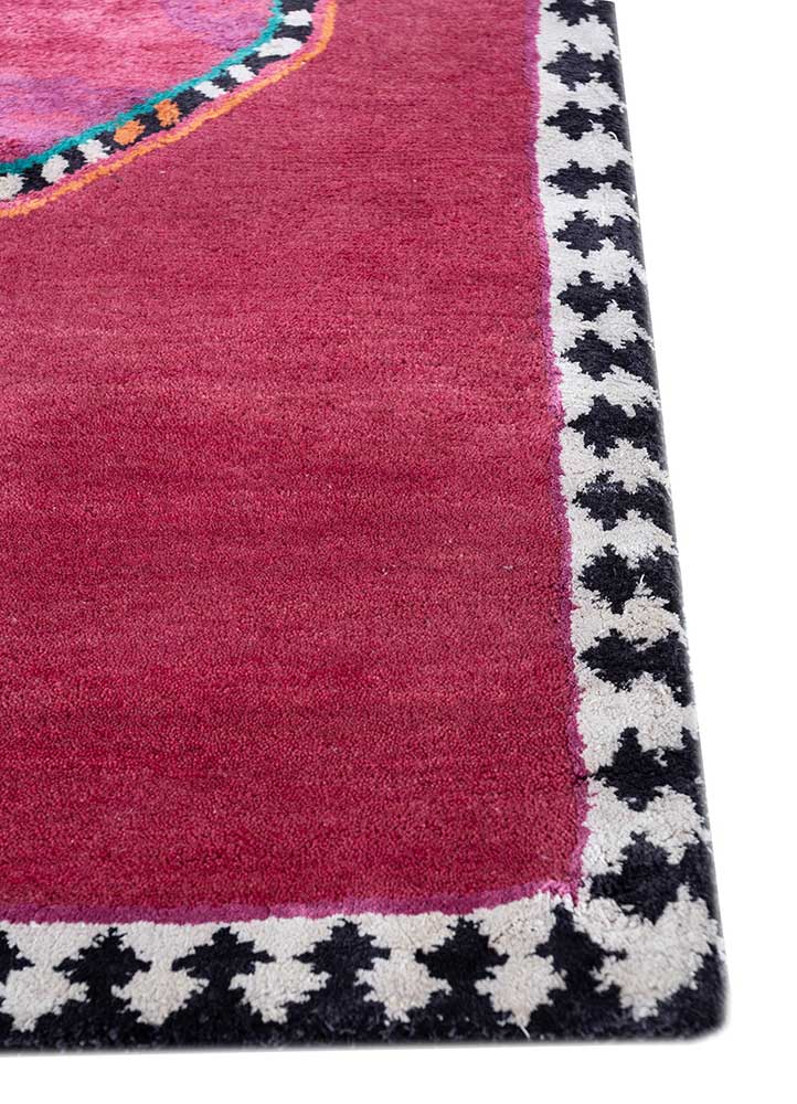 majnun pink and purple wool and silk Hand Knotted Rug - Corner