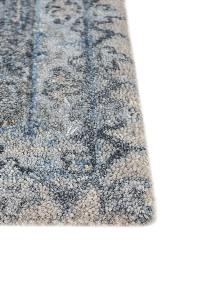 playing with tradition blue wool and silk Hand Knotted Rug - Corner playing with tradition blue wool and silk Hand Knotted Rug - Corner