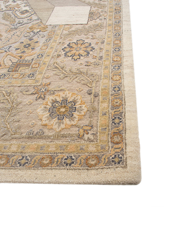 playing with tradition ivory wool and silk Hand Knotted Rug - Corner playing with tradition ivory wool and silk Hand Knotted Rug - Corner