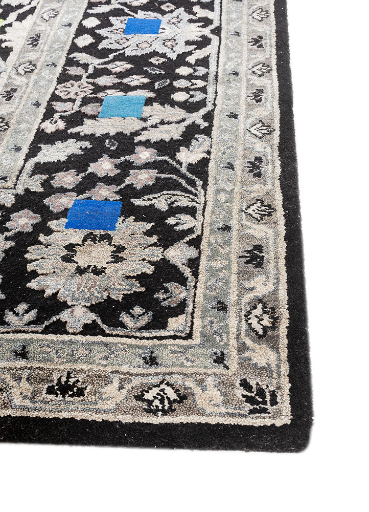 playing with tradition grey and black wool and silk Hand Knotted Rug - Corner playing with tradition grey and black wool and silk Hand Knotted Rug - Corner