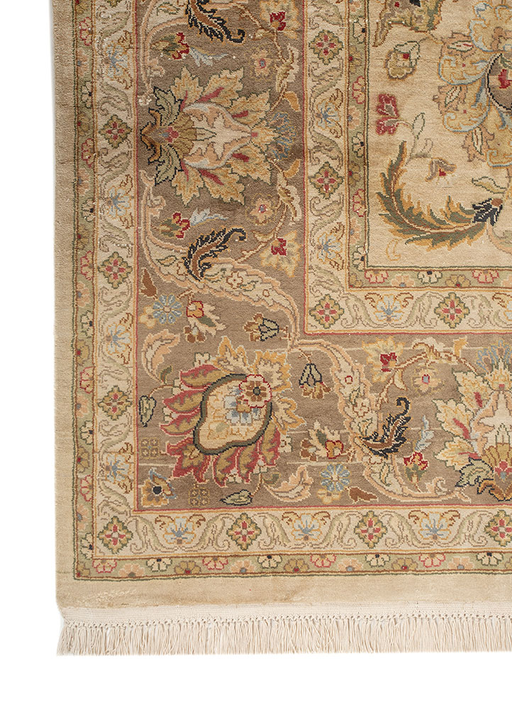 aurora beige and brown silk Hand Knotted Rug - Corner