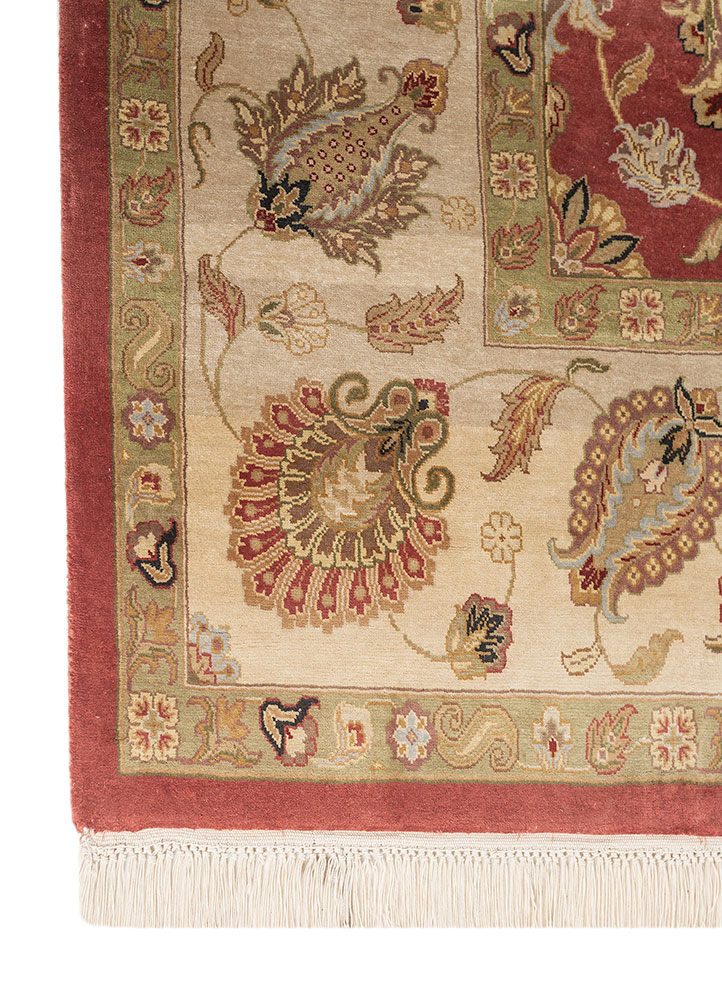 aurora red and orange silk Hand Knotted Rug - Corner