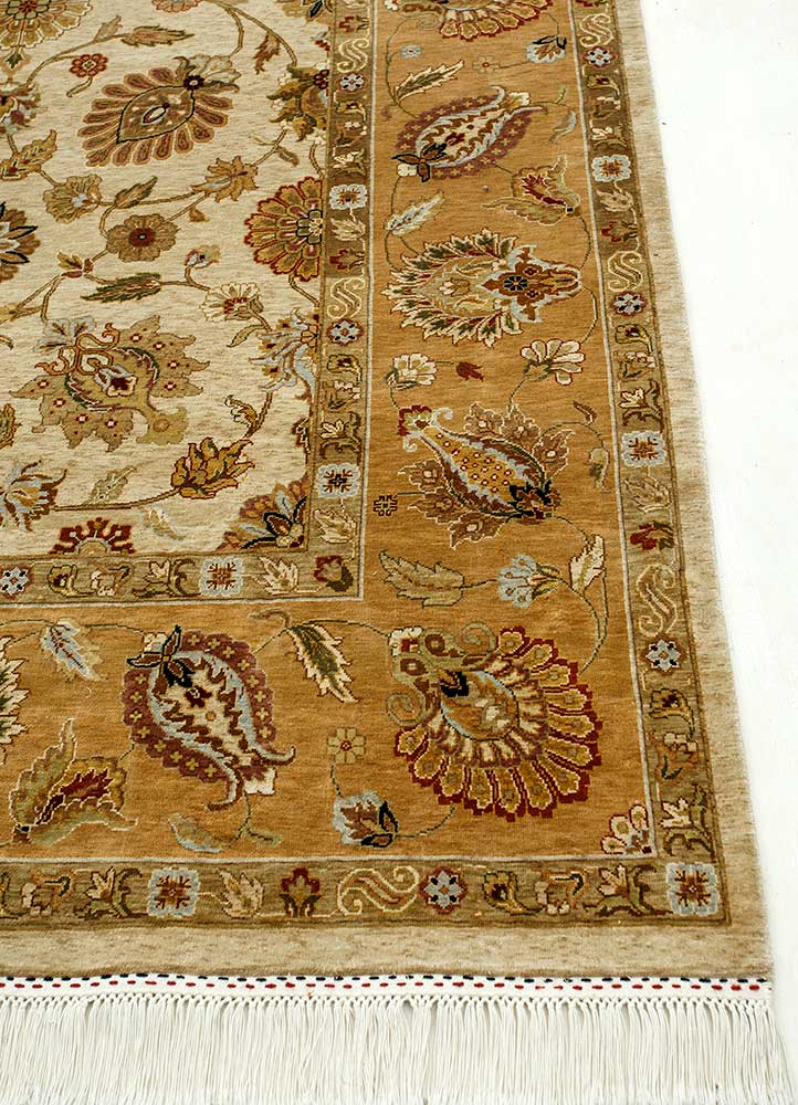 aurora beige and brown silk Hand Knotted Rug - Corner