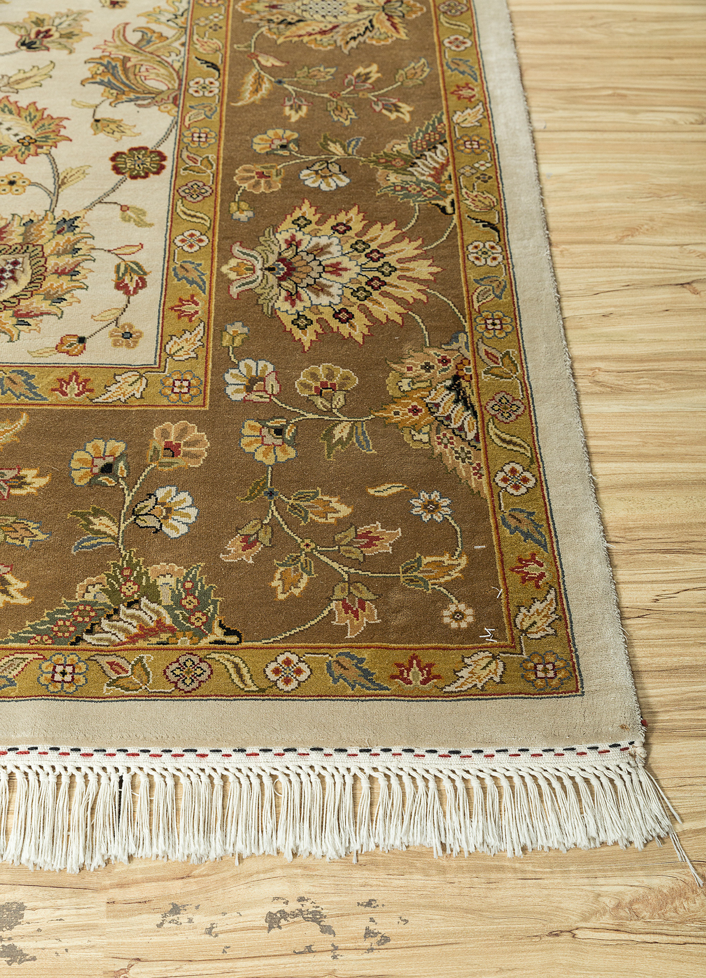 aurora beige and brown silk Hand Knotted Rug - Corner