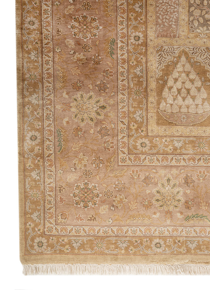 aurora beige and brown pure silk Hand Knotted Rug - Corner