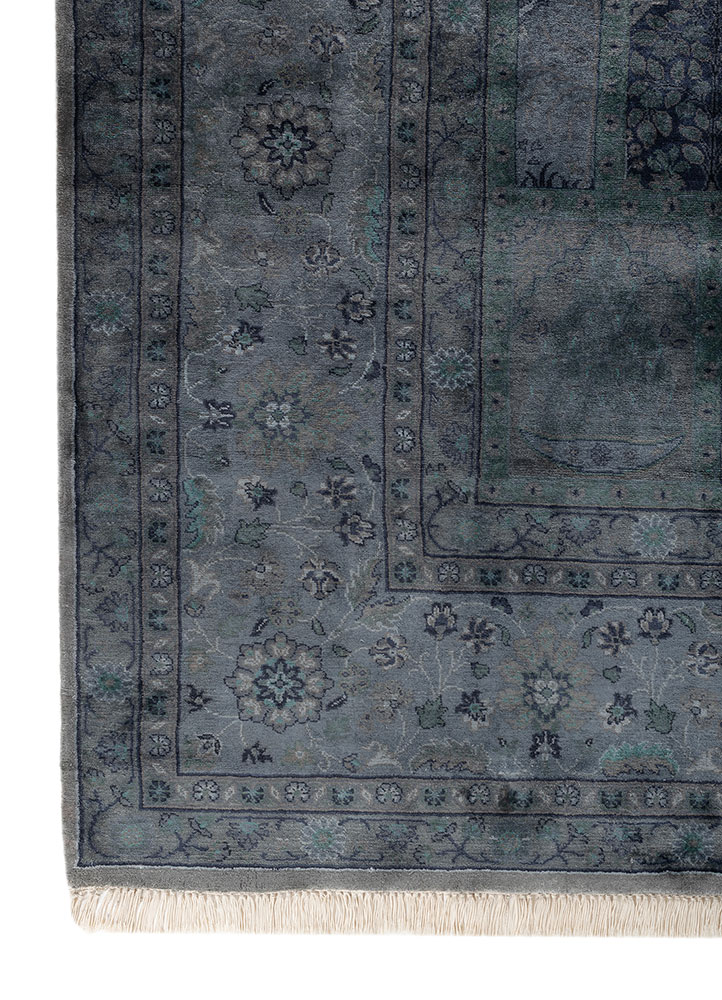 aurora blue silk Hand Knotted Rug - Corner
