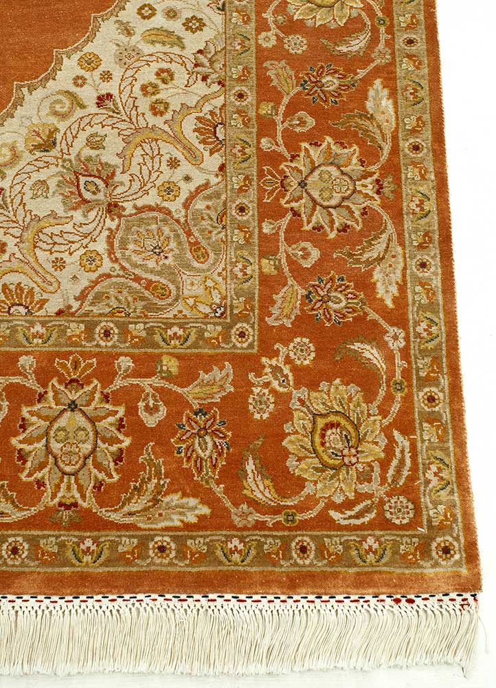 aurora red and orange silk Hand Knotted Rug - Corner