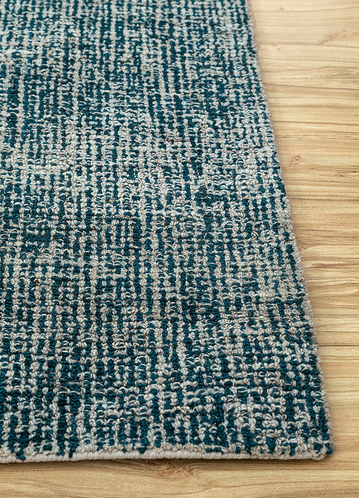 pathways blue wool Hand Tufted Rug - Corner