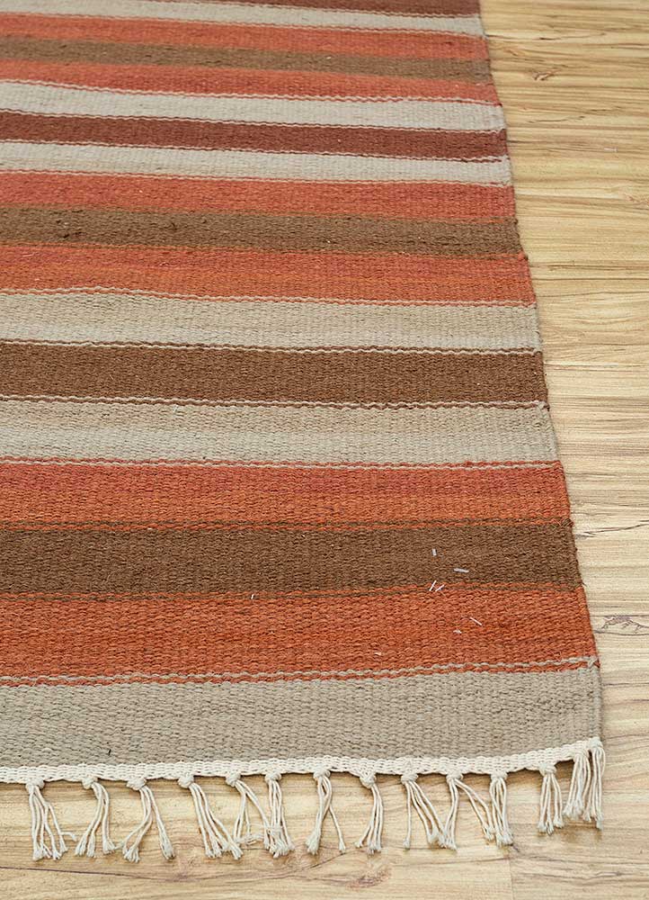indusbar red and orange wool Flat Weaves Rug - Corner