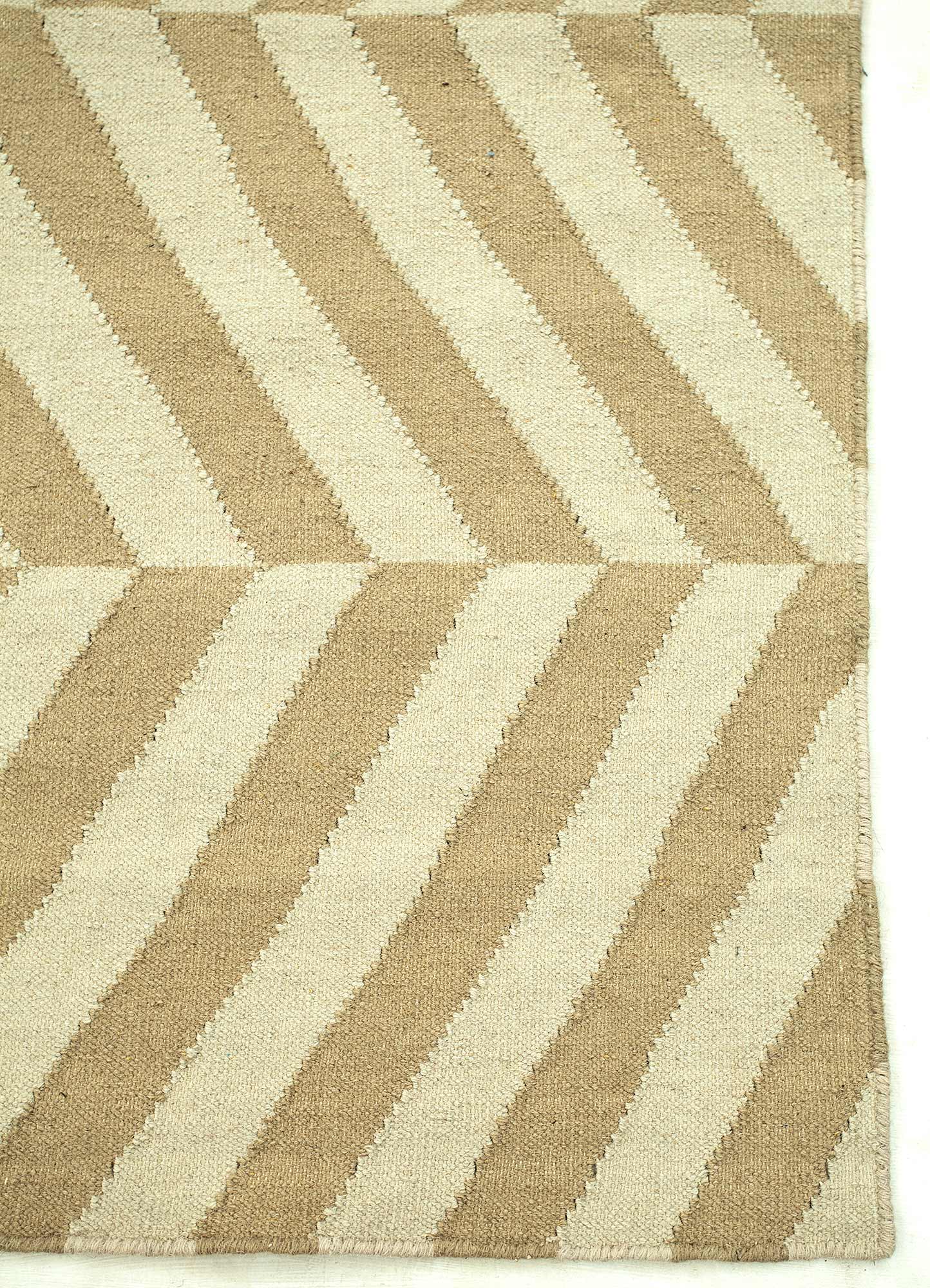 indusbar beige and brown wool Flat Weaves Rug - Corner