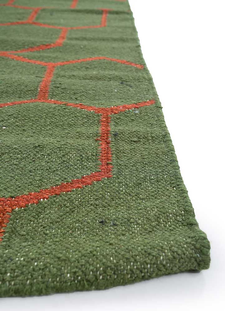 indusbar green wool Flat Weaves Rug - Corner