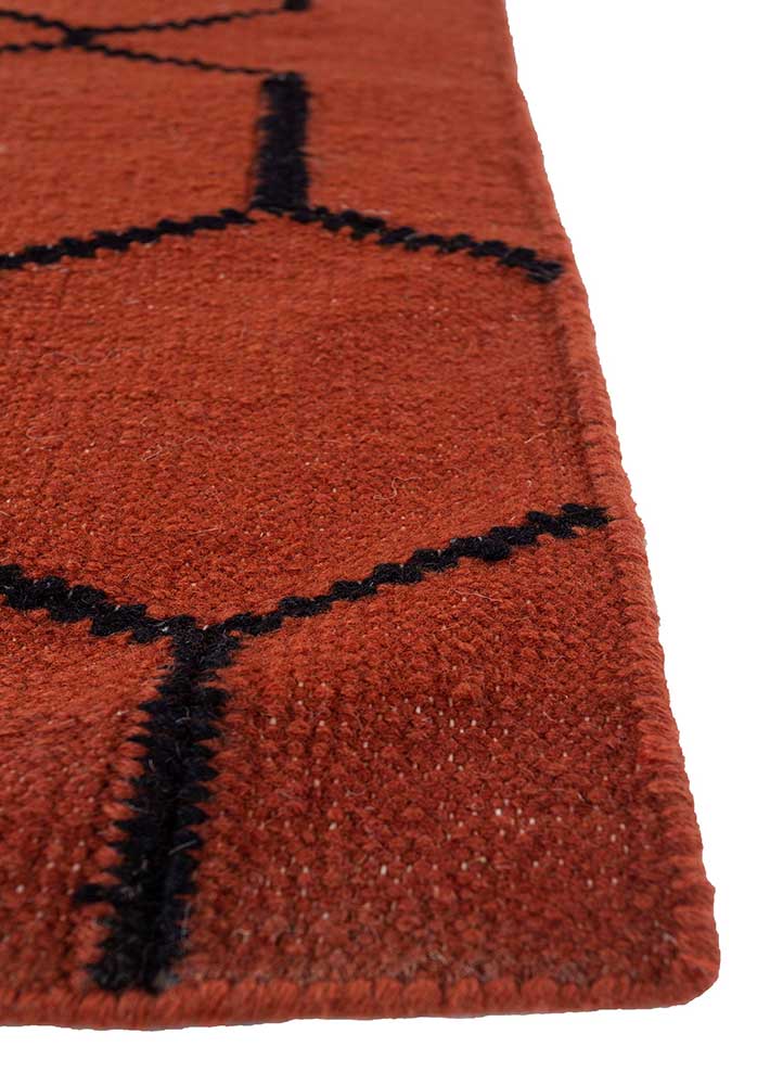 indusbar red and orange wool Flat Weaves Rug - Corner