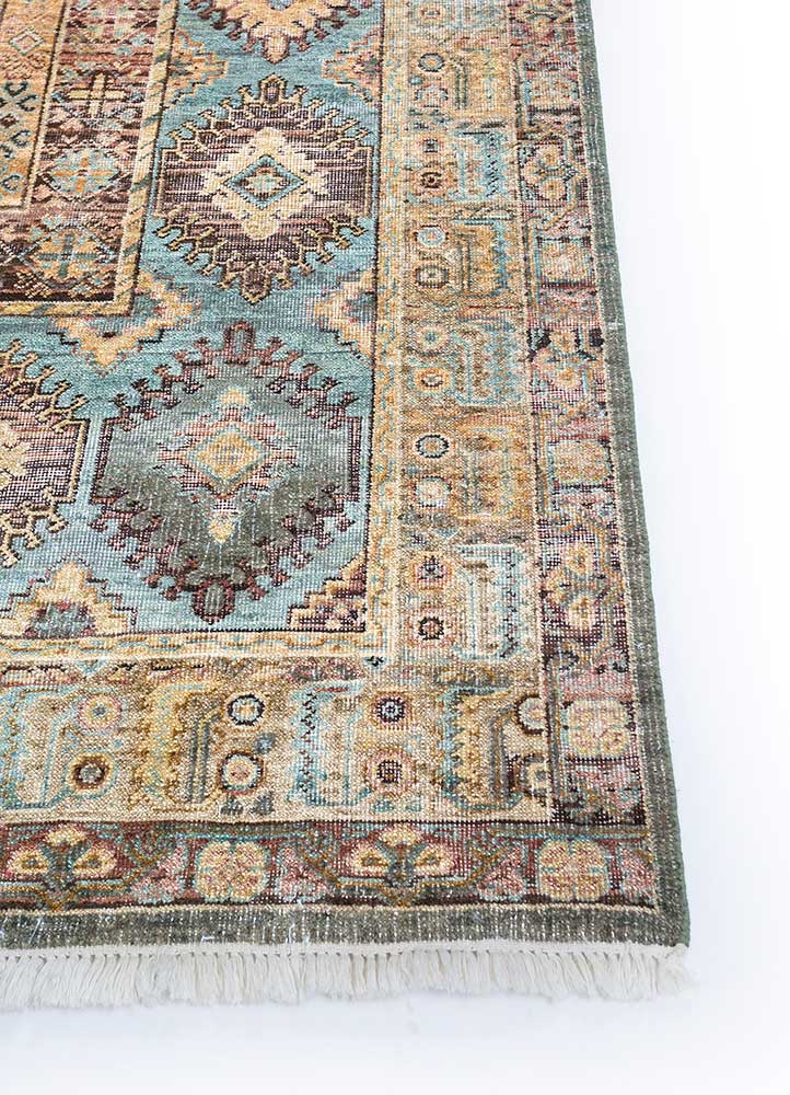 someplace in time blue wool Hand Knotted Rug - Corner