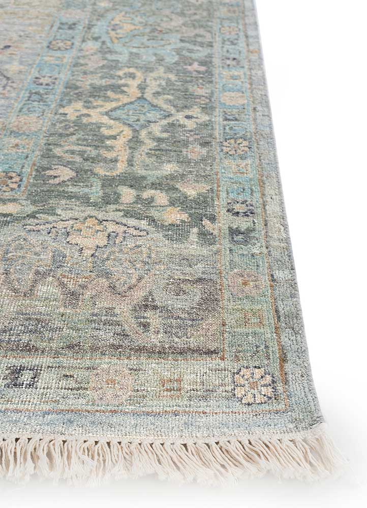 someplace in time blue wool Hand Knotted Rug - Corner