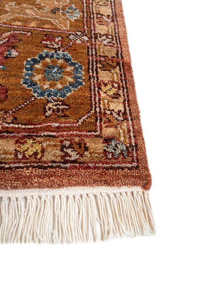 someplace in time red and orange afghan wool Hand Knotted Rug - Corner