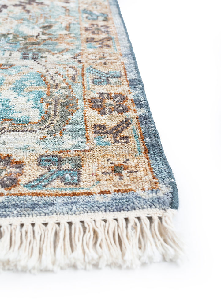 someplace in time ivory afghan wool Hand Knotted Rug - Corner