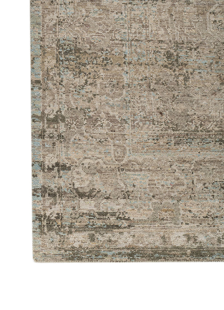 someplace in time green wool Hand Knotted Rug - Corner