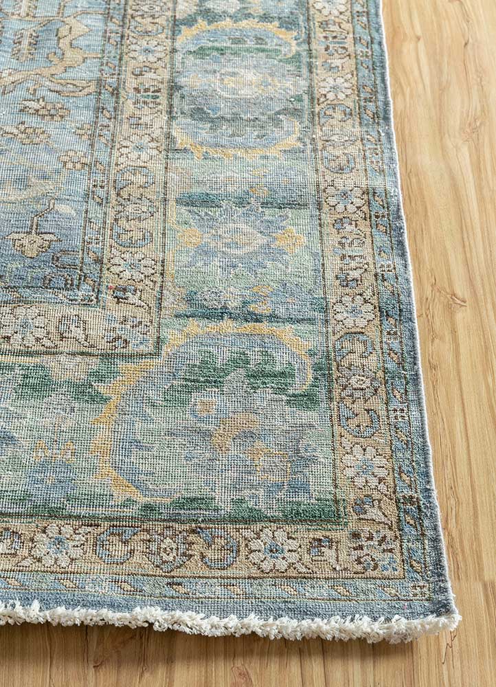 someplace in time blue wool Hand Knotted Rug - Corner