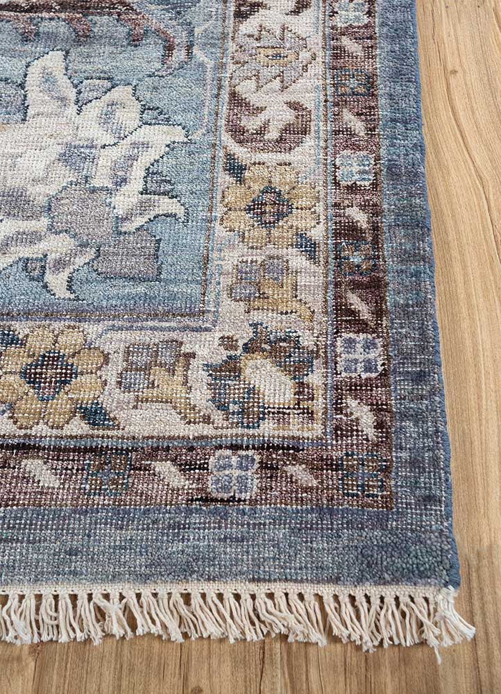 someplace in time blue wool Hand Knotted Rug - Corner