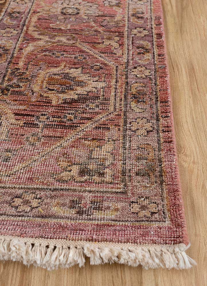 someplace in time red and orange afghan wool Hand Knotted Rug - Corner