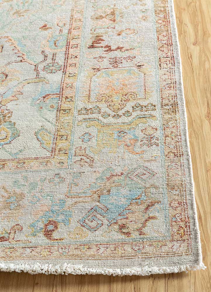 someplace in time ivory afghan wool Hand Knotted Rug - Corner