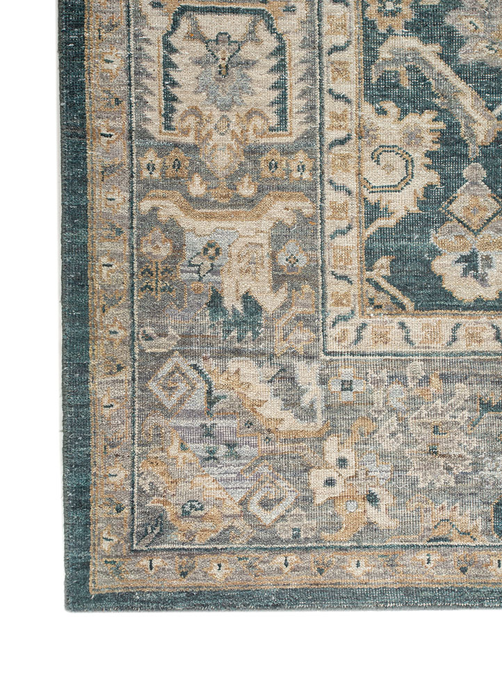 someplace in time blue wool Hand Knotted Rug - Corner