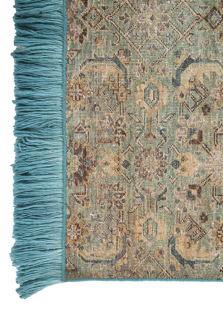 someplace in time blue wool Hand Knotted Rug - Corner