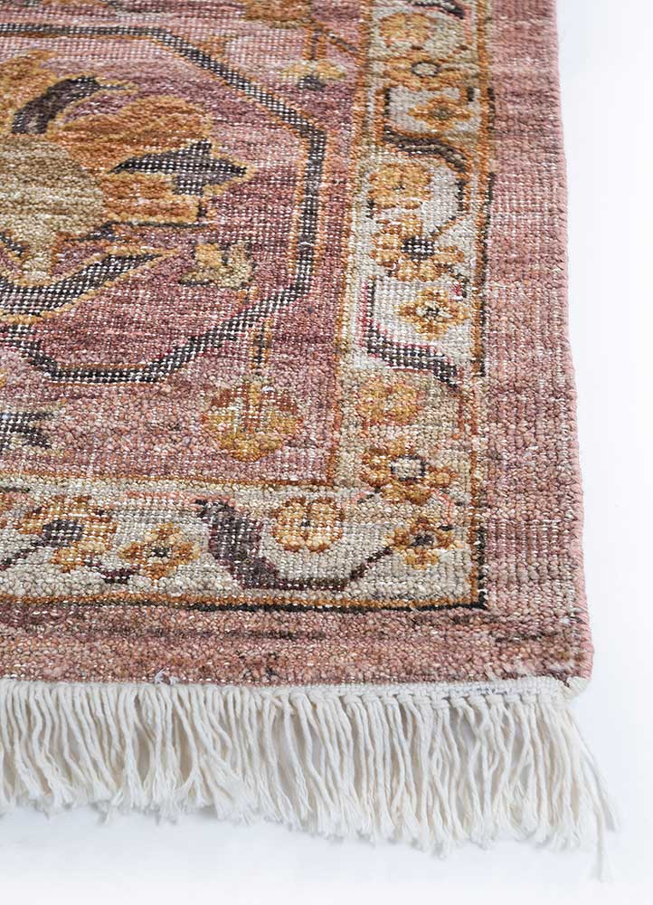 someplace in time pink and purple afghan wool Hand Knotted Rug - Corner