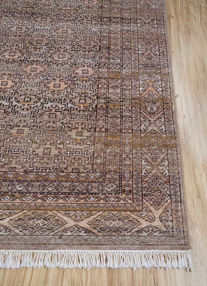 someplace in time beige and brown wool Hand Knotted Rug - Corner