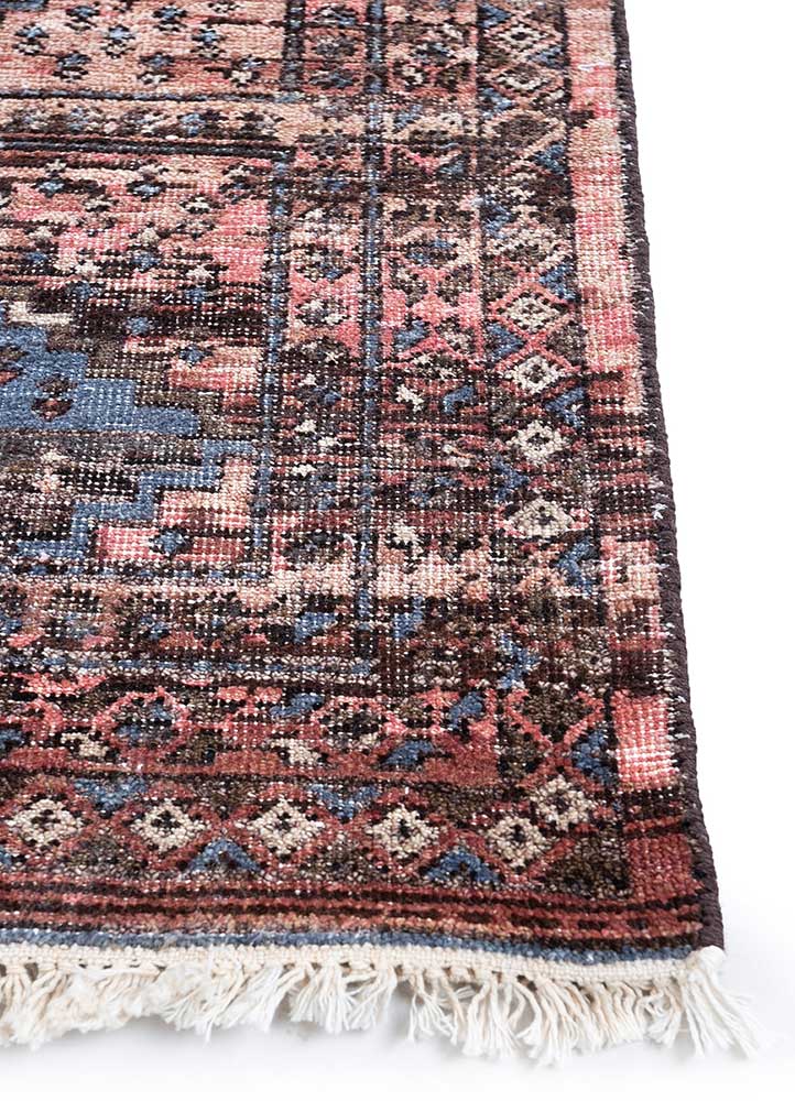 someplace in time red and orange wool Hand Knotted Rug - Corner