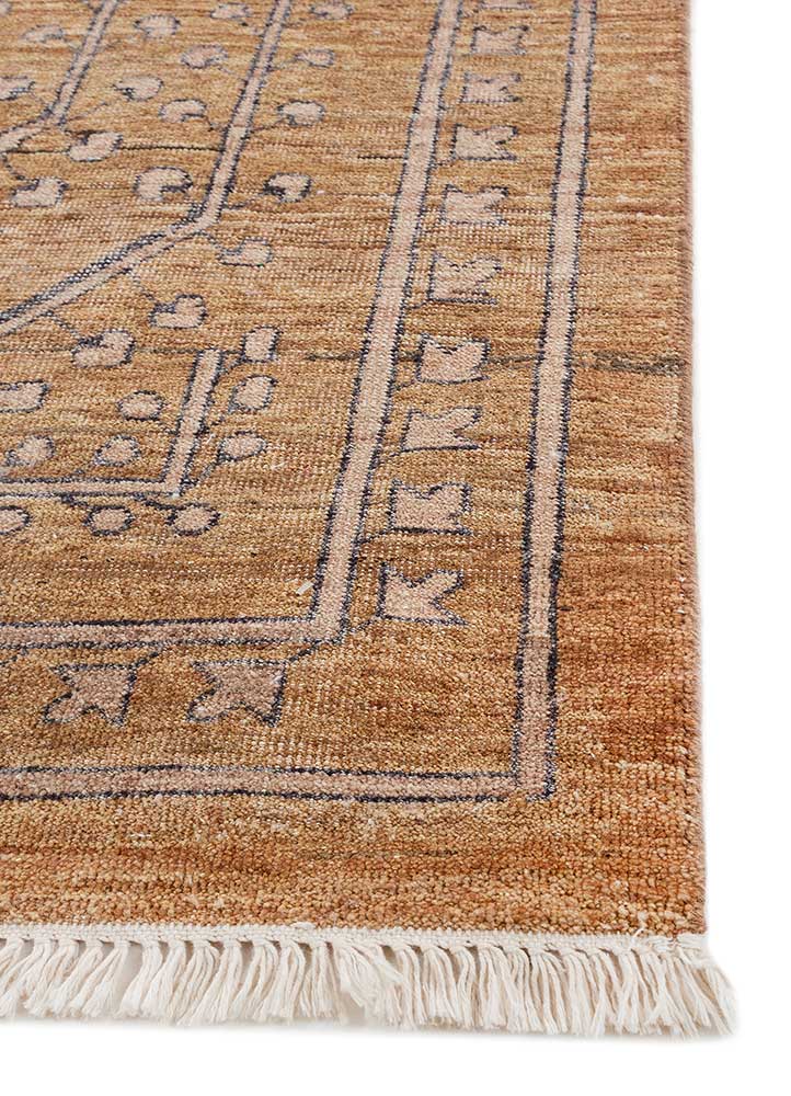 someplace in time red and orange wool Hand Knotted Rug - Corner