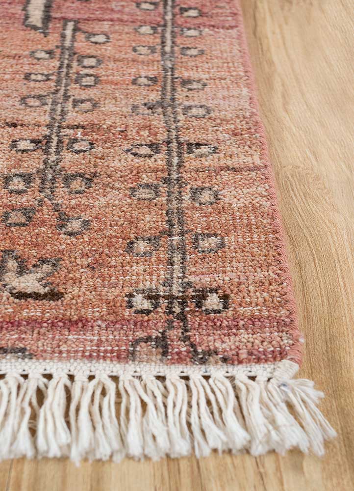 someplace in time red and orange afghan wool Hand Knotted Rug - Corner