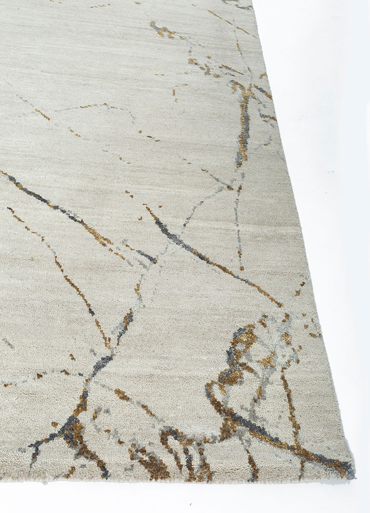urban pause by kavi ivory wool and silk Hand Knotted Rug - Corner