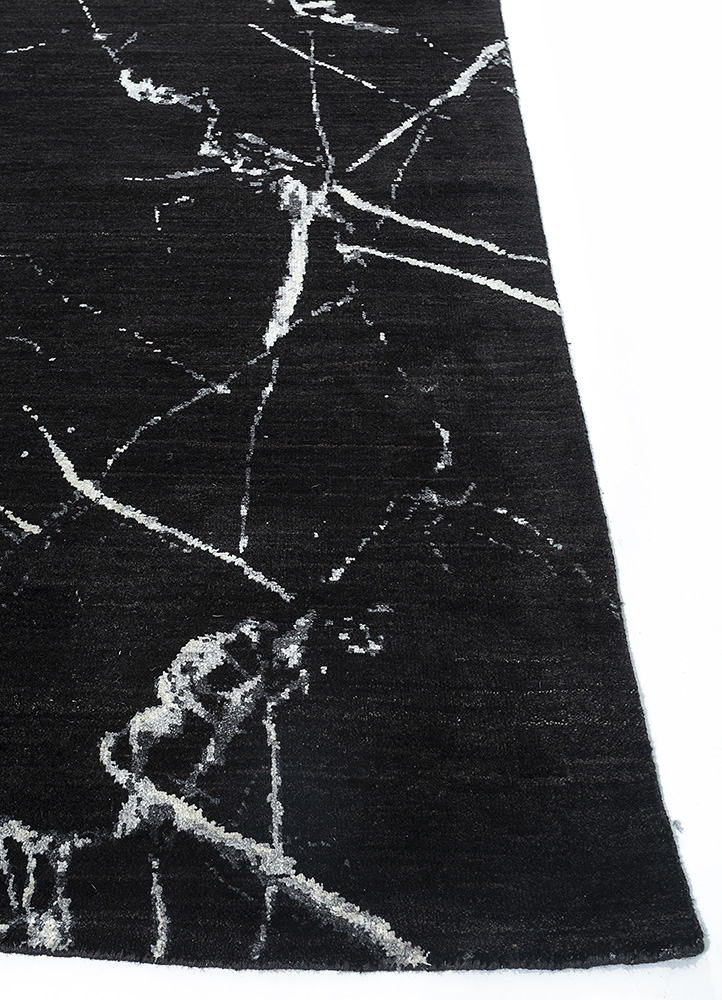 urban pause by kavi grey and black wool and silk Hand Knotted Rug - Corner