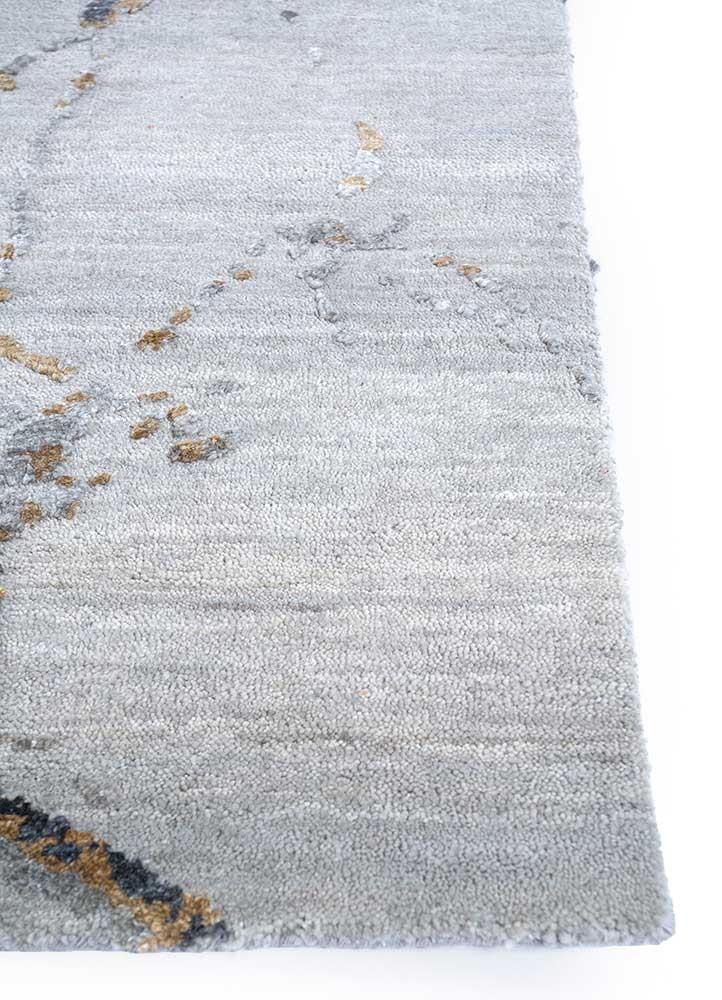 urban pause by kavi grey and black wool and silk Hand Knotted Rug - Corner