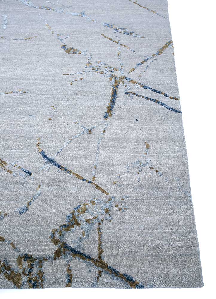 urban pause by kavi grey and black wool and silk Hand Knotted Rug - Corner