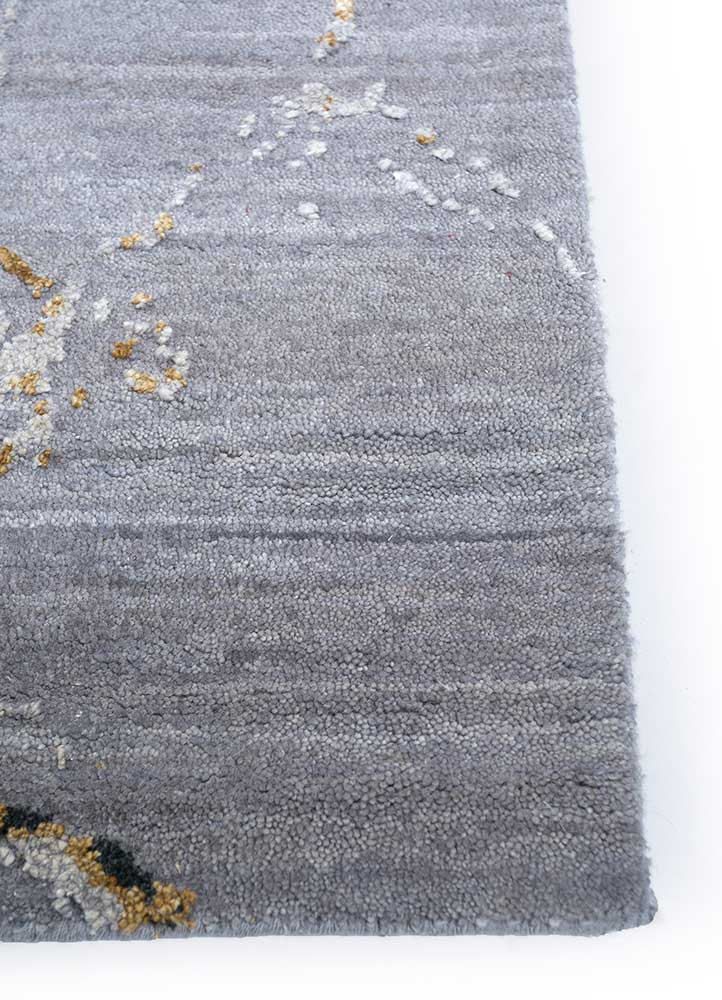 urban pause by kavi grey and black wool and silk Hand Knotted Rug - Corner