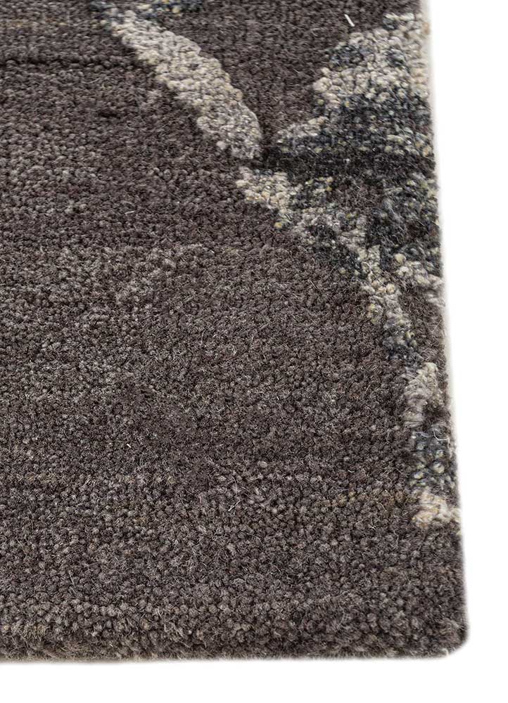 urban pause by kavi grey and black wool and silk Hand Knotted Rug - Corner