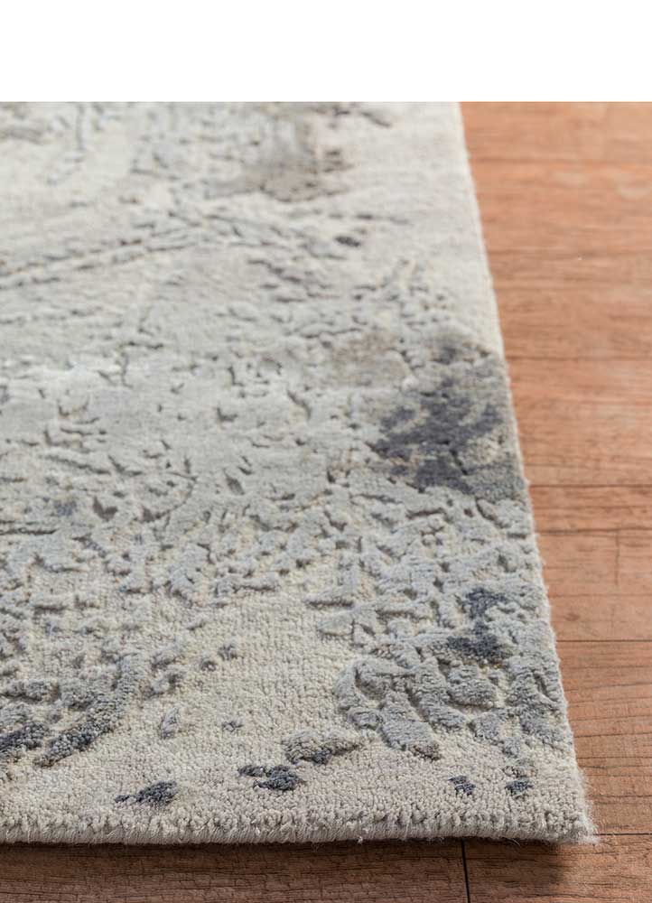 free verse by kavi ivory wool and silk Hand Knotted Rug - Corner