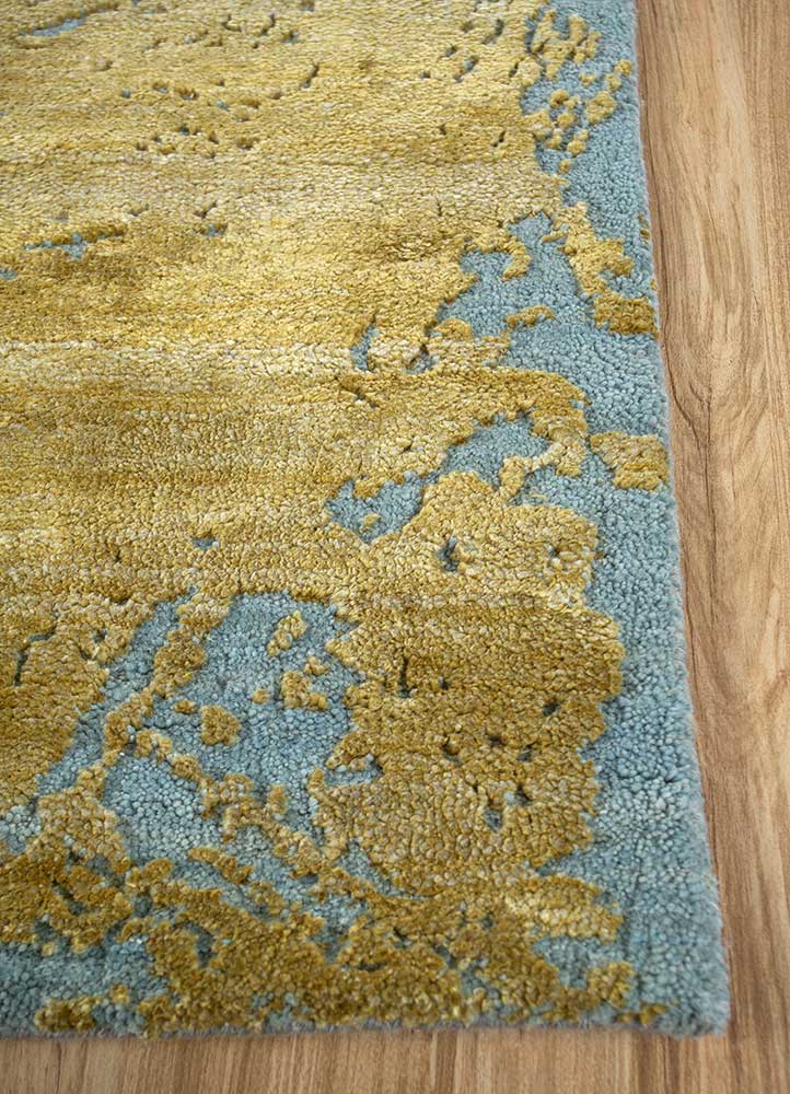 free verse by kavi blue wool and silk Hand Knotted Rug - Corner