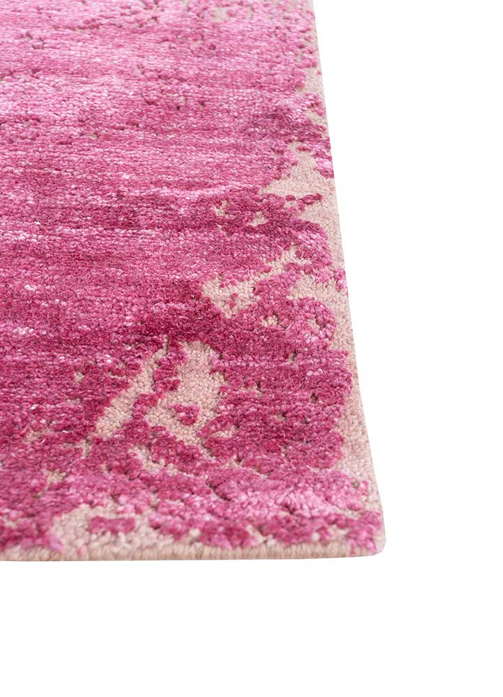 free verse by kavi pink and purple wool and silk Hand Knotted Rug - Corner