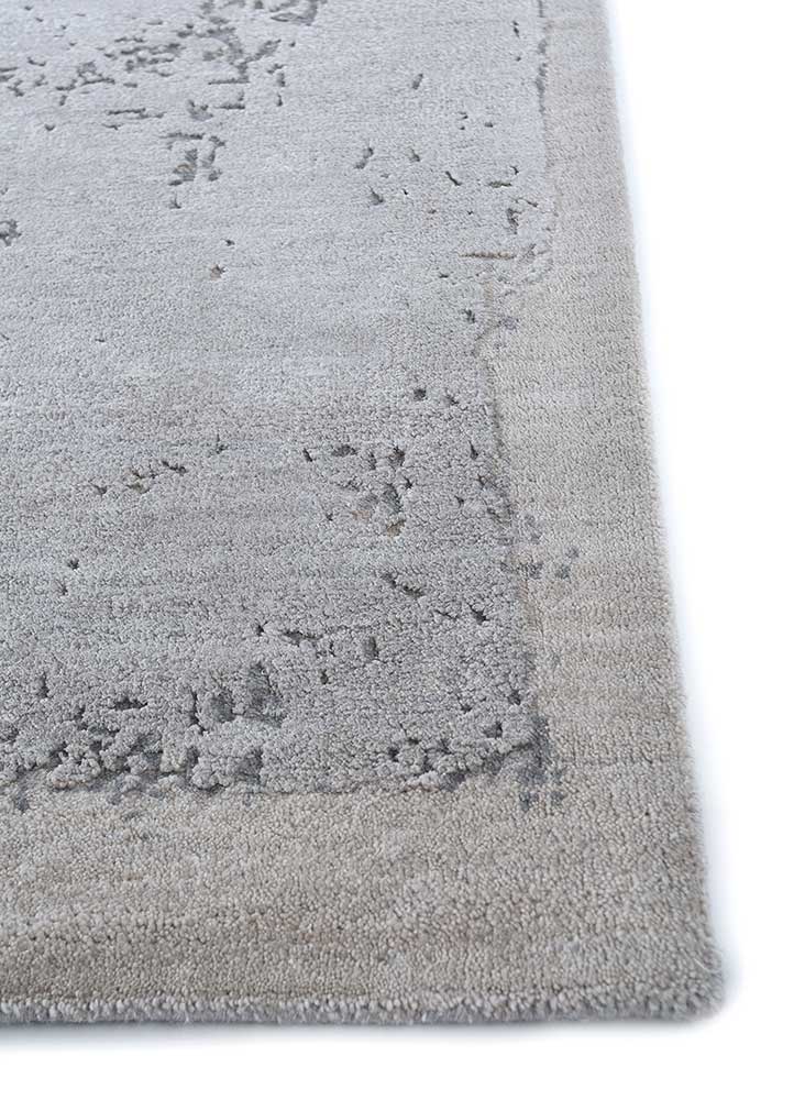 urban pause by kavi grey and black wool and silk Hand Knotted Rug - Corner