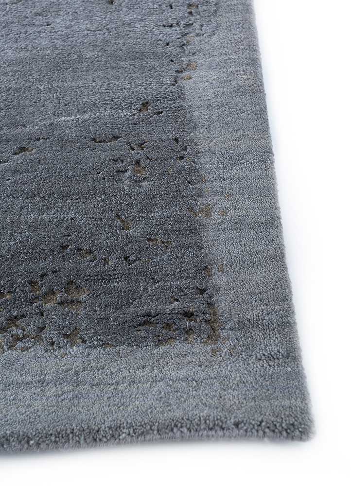 urban pause by kavi grey and black wool and silk Hand Knotted Rug - Corner