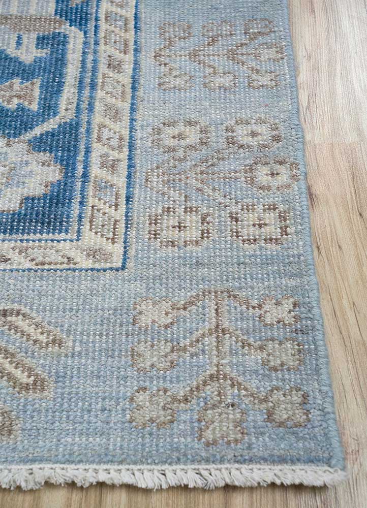 erbe blue wool Hand Knotted Rug - Corner