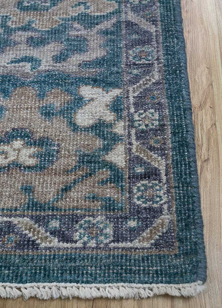 erbe blue wool Hand Knotted Rug - Corner