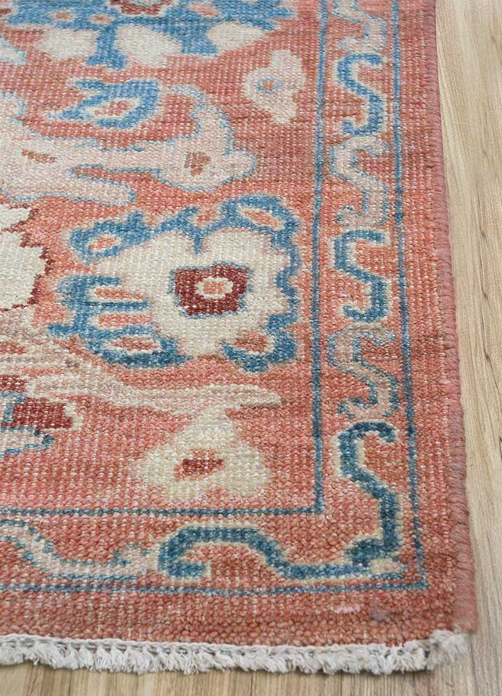 erbe red and orange wool Hand Knotted Rug - Corner