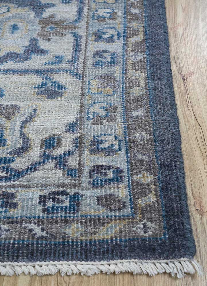 erbe blue wool Hand Knotted Rug - Corner