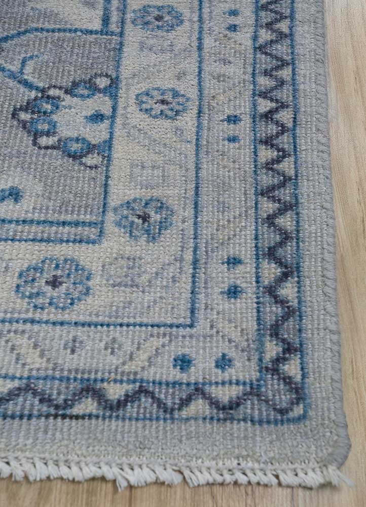 erbe blue wool Hand Knotted Rug - Corner